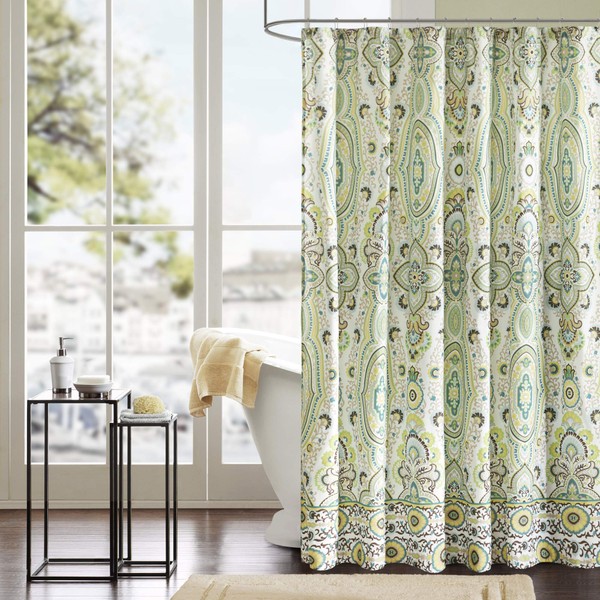 Intelligent Design Printed Cute Youth Bathroom Shower Curtain Mildew Resistant Quick Dry Modern Looking Bath-Curtain, 72x72, Tasia Green (ID70-284)