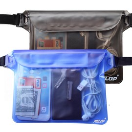 MELOP [2 Pack] Waterproof Pouch Bag with Adjustable Shackle Strap Protect Phone and Items Dry and Clean from Water Submersion When Rainning Boating Swimming Kayaking Fishing Water Parks - Black+Blue