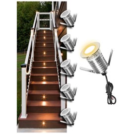 MALORY Low Voltage Deck Light 6-Pack, 1W 80 Lumens Landscape Lighting, φ35 mm Recessed LED Outdoor Step Stair Lights, Full 304 Stainless Steel Deck Lighting Wired for Outside Yard