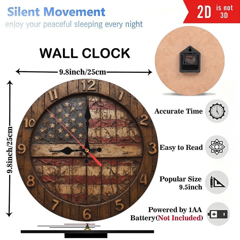 American Flag Rustic Wood Wall Clock Distressed Design Home Decor