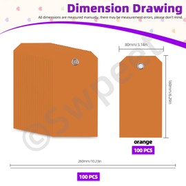 Swpeet 200Pcs Orange 6.29"x3.14" Waterproof Writable Eyelet Hole Plastic Tags with Wires Assortment Kit, Hanging Tags Attached Eyelet Blank Tag for Labeling Luggage Product Identification