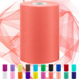 Keadic Coral Tulle Fabric Rolls 6 Inch by 100 Yards (300 feet), Tulle Bolt Spool,Yard Dreamy Tulle Roll for DIY Tutu Skirt Baby Shower Birthday Party Wedding Decorations Christmas Craft