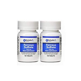 Ferrous Sulfate 325mg Iron Supplement (2-Pack) | Iron Pills | | 100 Iron Tablets per Bottle, 2-Pack