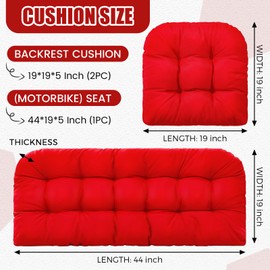 Barydat 3 Pack Wicker Furniture Cushions Waterproof Outdoor/Indoor Tufted Wicker Chair Cushions 1 Loveseat and 2 U-Shape Rattan Chairs for Patio Furniture, Rattan Love Seat, Bench(Red)
