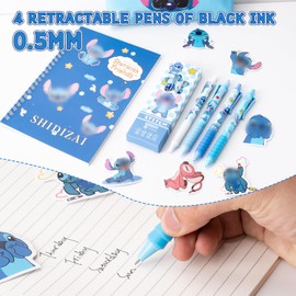 QIONG Cute School Supplies S-titch Anime Stationery Gift Set Includs Gel Pens, Journal Notebook, 50 Stickers, Pencil Case, Kawaii Stationery Set, Back to School Gift(STIT)