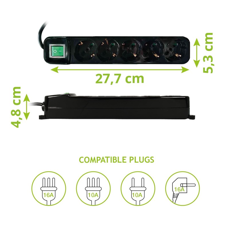Tecnoware Power Strip - Electrical Power Strip with 5 Schuko/Italy