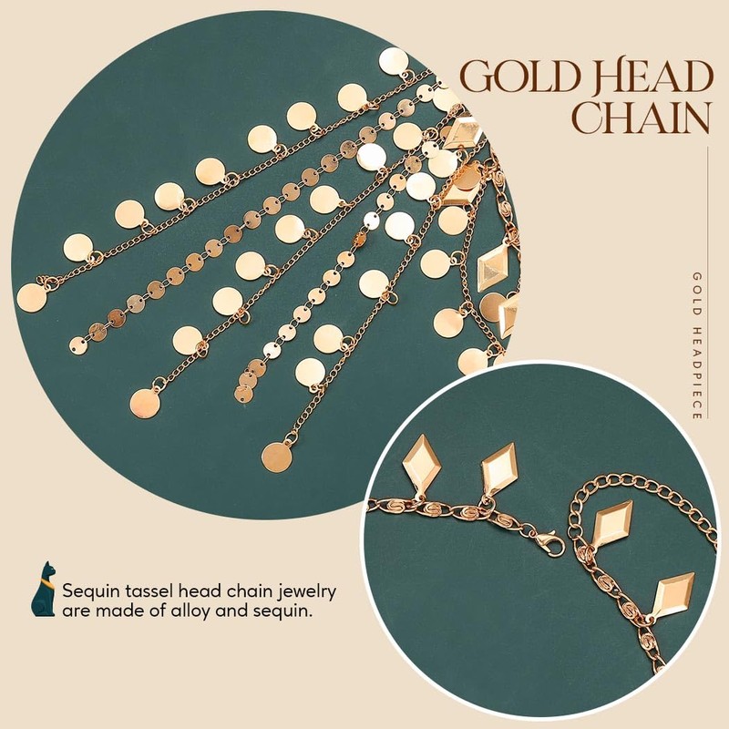 Reaky Gold Sequin Head Chain Egyptian Headpiece for Women, Alloy