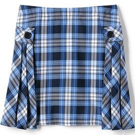 Lands' End Uniform Plaid Side Pleat Skort Above The Knee Clear Blue Plaid Kids 8