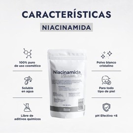 Niacinamida Pura 250 g Vitamina B3 Anti Acné Manchas y Poros Reafirma Colágeno Elasticidad Matifica y Refuerza Barrera