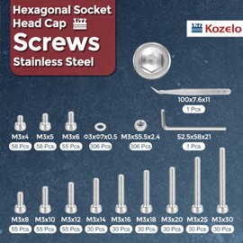 Kozelo 1128pcs M3 Socket Head Cap Screws Bolts Nuts Assortment Kit - [M3x4/5/6/8/10/12/14/16/18/20/25/30mm] 304 Stainless Steel Allen Socket Drive for 3D Printer with Allen Wrench
