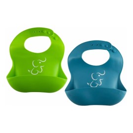 Papu Baby Set 2 Baberos Suaves De Silicón Para Bebé Color Azul Azul-Verde Talla Unitalla