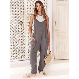 ANRABESS Jumpsuits for Women Casual Summer Overalls Sleeveless Spaghetti Strap Romper Jumpers Trendy Beach Vacation Outfits Grey Medium