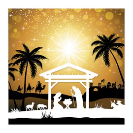 Fun Express 6 ft. Religious Nativity Silhouette Golden Lights Plastic Backdrop