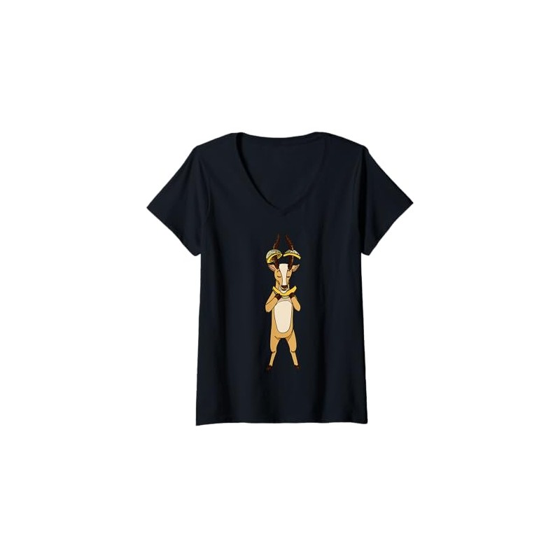 Womens Cute Cartoon Antelope Character For Kids V-Neck T-Shirt