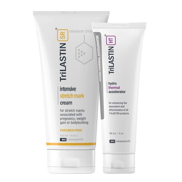 TriLASTIN-SR Intensive Stretch Mark Cream Bundle with Hydro-Thermal Accelerator (5.5 & 3 oz) | Fast-Acting Stretch Marks Cream with Absorption Enhancing Serum | Hypoallergenic & Paraben-free