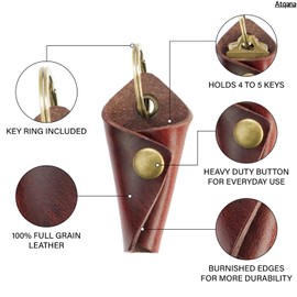 Atqana Leather Key Wrap Cover (Premium Leather) - Key Organizer | Motorcycle Keychain Wrap (Extra Dark Brown) (Brass Button), Extra Dark Brown, Small