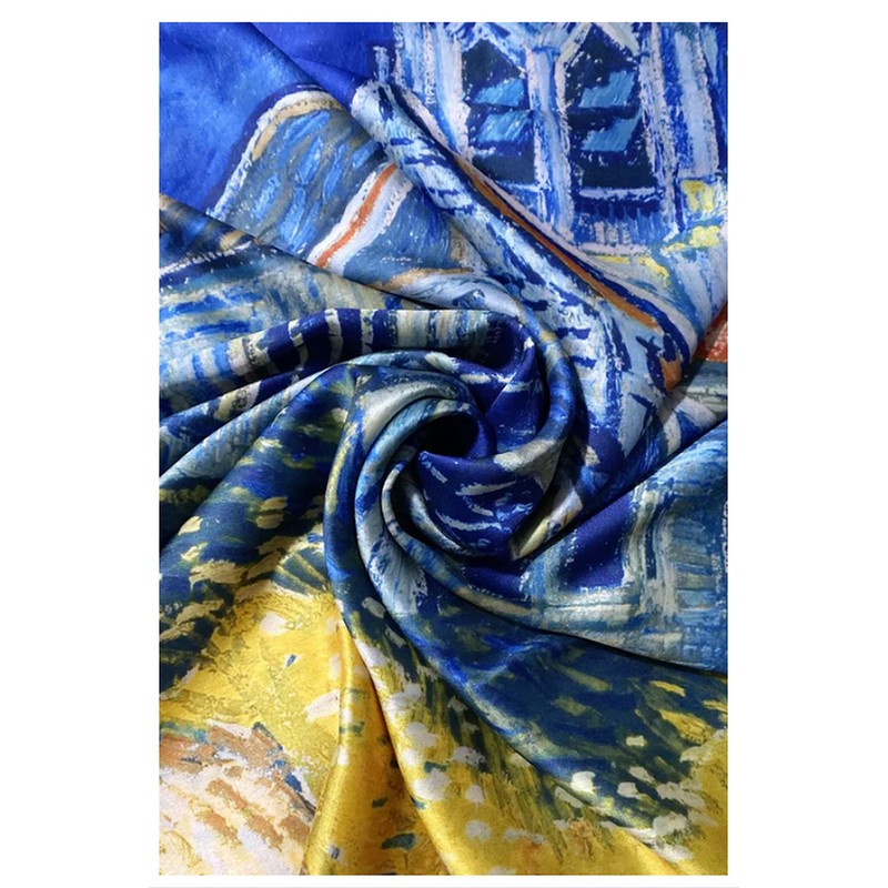 GFM® Sommerschal aus Seidenmischgewebe-(Van Gogh - The Church At Auvers)-(EXC)(FS-VSLK-SC-3461-A)