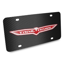 iPick Image for Jeep Trailhawk 3D Logo Black Carbon Fiber Patten Stainless Steel License Plate for Decorative