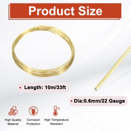 sourcing map 0.6mm/22 Gauge Copper Wires for Jewelry Making, 1 Roll Craft 10m Tarnish Resistant Beading Wires for Jewelry Making Supplies(Bright Gold)
