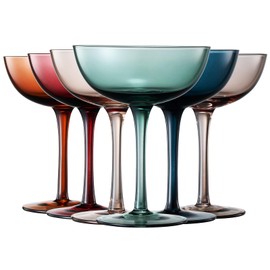 Beautiful Colored Martini, Champagne & Cocktail Luxury Coupe Glasses | Set of 6 | Crystal 6.6oz - Stemmed Goblet Drinking Cups, Color Gift Set - Her, Wife & Mom - Colorful Drinkware - Water, Wine