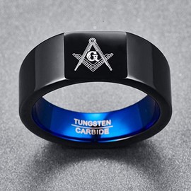 Vakki Black Tungsten Carbide Ring Blue Plated Inner Masonic Ring Size 9