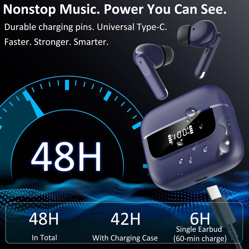 Wireless Earbuds Bluetooth 5.4, 6 Mic ENC Noise Cancelling Clear