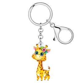 LONYOO Acrylic Cute Giraffe Keychain Wallet Car Key Chain Rings Anime Deer Gifts for Women Girls Charms (Yellow)