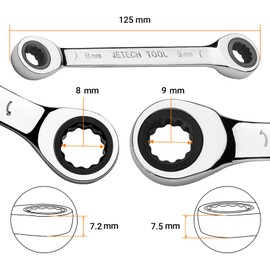 Jetech Double Box End Ratcheting Wrench 8mm, 9mm - Heavy Duty Cr-V Gear Spanner