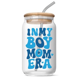 Boy Mom Gifts - in My Boy Mom Era Coffee Glass Cups 16 Oz - Birthday Mother's Day Gifts for New Mom, Pregnant Mom, Expecting Mom, Mama, Mom to be