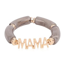 RIAH FASHION Inspirational Multi Layer Bead Stacking Strand Stretch Statement Bracelets - Religious Message, Boho Slip-on Cuff Christian Prayer Bangle Set (Acrylic Tube Bracelet - Mama Black)