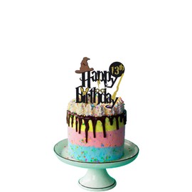 Decoración para tarta de 13 cumpleaños de Wizard para niños y niñas, 13 cumpleaños, papel brillante negro