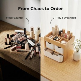 Ninebendstreams Small Bamboo Makeup Organizer（5.7" D x 8" W x 7.5" H）