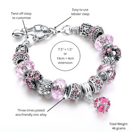 Capital Charms Purple Pink and Blue Silver Plated Charm Bracelet Set, Jewelry Gifts with Beads, Charms, and Adjustable Snake Chain (Pink Theme)