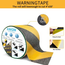 NWGW Black & Yellow Anti-Slip Stair Treads Tape, 4" x50FT Heavy Duty Non-Skid Grip Tape for Indoor/Outdoor Steps, Bathroom & Pool - PVC Waterproof Safety Traction Tape