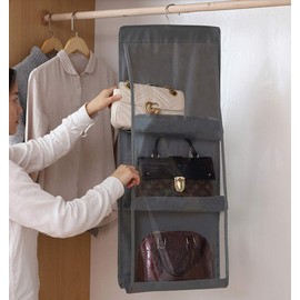 Wardrobe Handbag Organiser Hanging Storage Bag Caps Shoes Clothes Totes 6 Pockets Clear Purse Dustproof Pouches for Closet Living Room Bedroom
