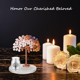 ChoiHeiy Mini Urn For Human Ashes with Colorful Crystal Tree Decoration, Stainless Steel Small Urn for Human Ashes, Memorial Cremation Keepsake, Inscribed on the product: In Loving Memory, Pink