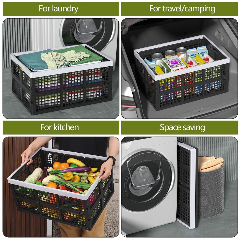 Tyminin 4 Pack Collapsible Plastic Storage Crates, Utility Folding Milk