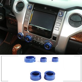 4WD Wheel Drive Switch Part & Full Time 4WD & PWL-VOL Knob Ring for Toyota Tundra 2014-2020 2021 (Aluminum Alloy) (Blue 5PCS)