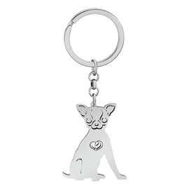 RAIDIN Stainless Steel Gold Silver Plated Cute Dog Key Ring for Women Girls Gifts for Car Purse Key Dog Lovers, Silver-005 Chihuahua