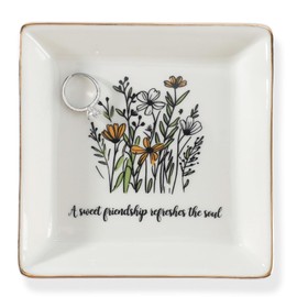 VINCOMIC Friendship Christmas Gifts for Women Friends, Ring Trinket Dish, Jewelry Tray-A Sweet Friendship Refreshes the Soul, Ceramic White