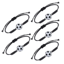 Pack of 5 Football Bracelets, Adjustable Cord Bracelet, Football Sports Woven Bracelet, Friendship Bracelet, Children's Football Party Bag, Friendship Bracelet with Adjustable Woven Cord
