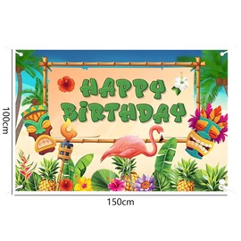 Hawaiian Birthday Background, Summer Beach Flamingo, Hawaiian Party Background, Summer Beach Birthday Party Decoration Accessories, 1 x 1.5 m