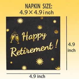 Decoraciones de fiesta de jubilación para hombres y mujeres, decoraciones de jubilación, servilletas de cóctel, paquete de 50, 6.5 x 6.5 pulgadas, plegadas, feliz jubilación