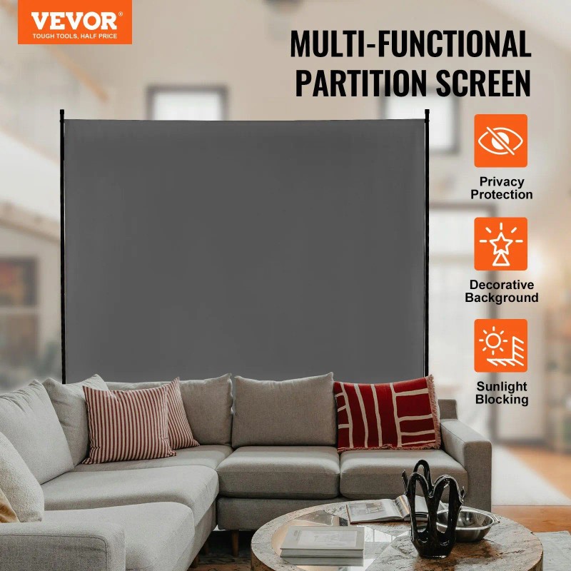 Single Panel 6FT Iron Freestanding Multi-Functional Privacy Screen Grey Indoor