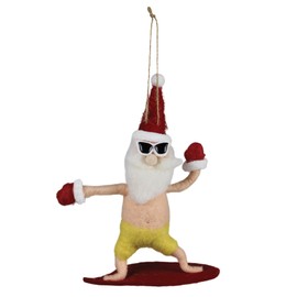 HomArt Surfing Santa Christmas Hanging Ornament, 7-inch Height, Felt, Holiday Decor
