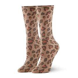 HUE Women's Leopard Trouser Sock, Cashew, One Size