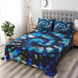 Pamnest Queen Size Bed Sheet Sets, Tie Dye Psychedelic Kids Soft Microfiber 4 Pcs Bedding Sets for Kids and Adults Bedroom Bed Decor, Colorful Neon Dirt Geometric Flat, Fitted Sheet and 2 Pillowcases