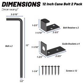 12" Heavy Duty Cane Bolt Gate Drop Rod Extra Thick Hardware Ground Latch for Wood PVC Vinyl Metal Fences Gates, Double Doors, Black Solid Steel-2 Pack