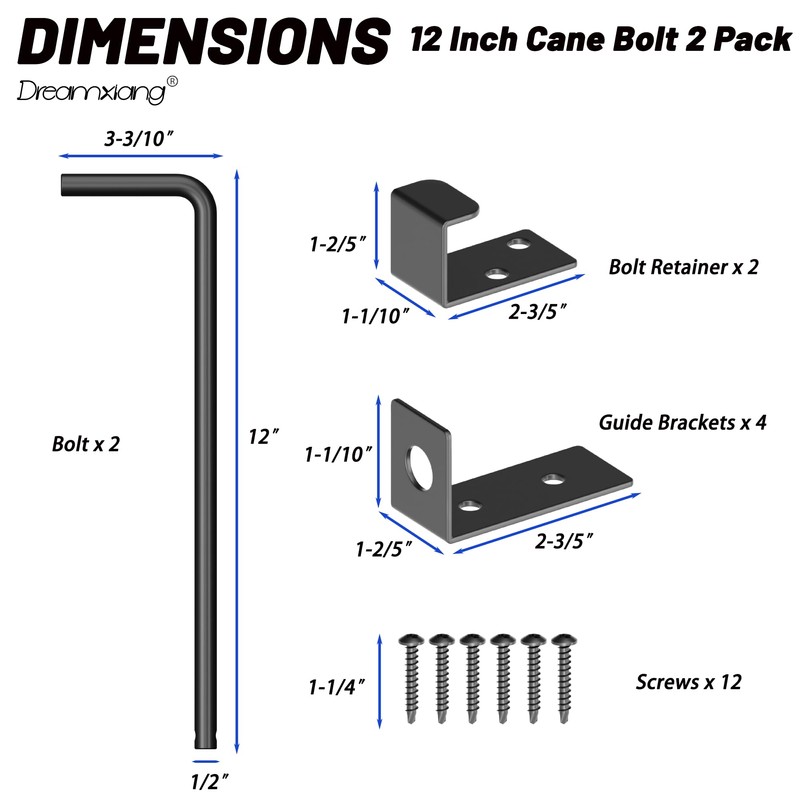 12" Heavy Duty Cane Bolt Gate Drop Rod Extra Thick