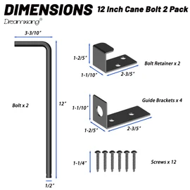 12" Heavy Duty Cane Bolt Gate Drop Rod Extra Thick Hardware Ground Latch for Wood PVC Vinyl Metal Fences Gates, Double Doors, Black Solid Steel-2 Pack